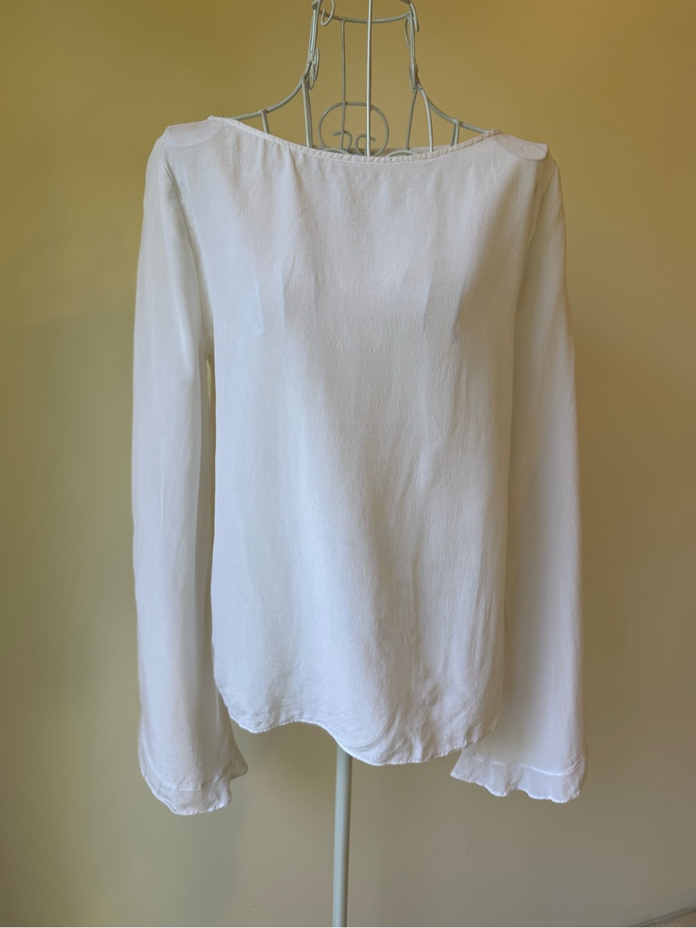 Bailey 44 Silk White Bell Sleeve Blouse Small Flowy Sheer Boho Top